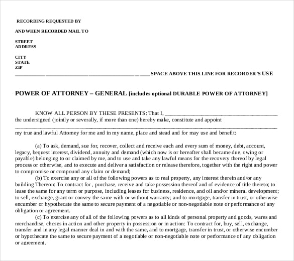 general power of attorney pdf template download