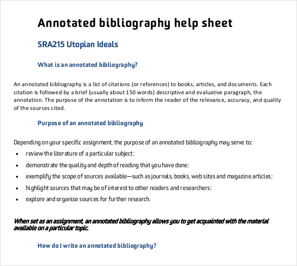 annotated bibliography helpsheet pdf format