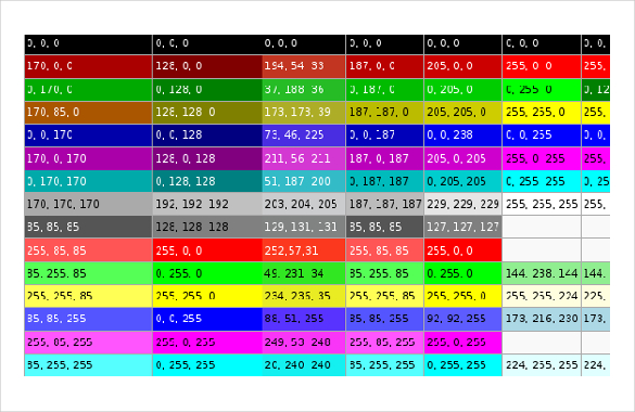 5+ Color Chart Templates Free Download MS Word 2010 Format