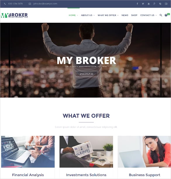 business and finance broker wordpress website theme