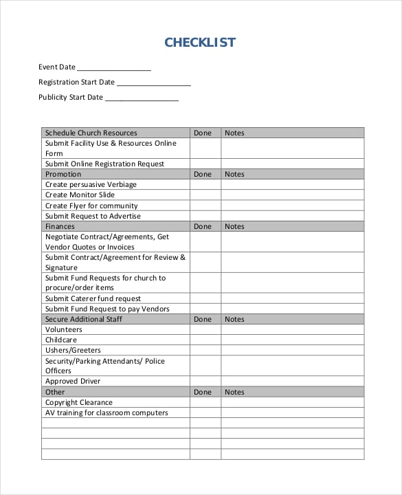 event planning master sheet checklist pdf format template free download