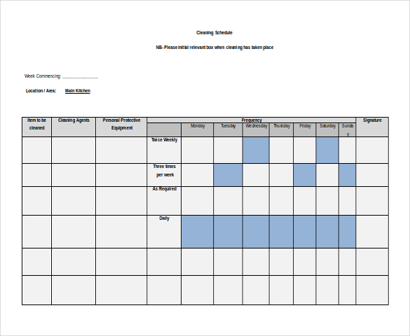 free dwonload ms word format cleaning schedule template