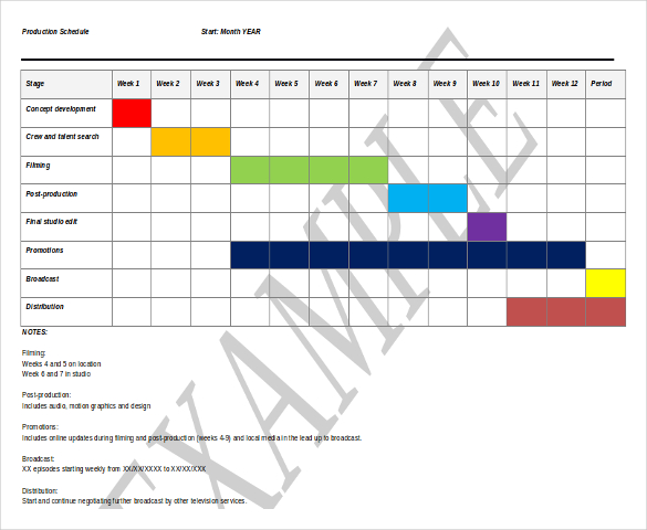 production schedule template free ms word format