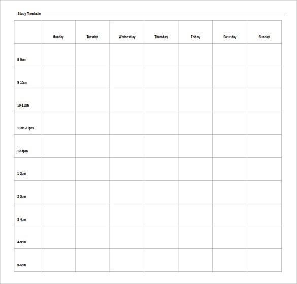 study timetable schedule template free download ms word