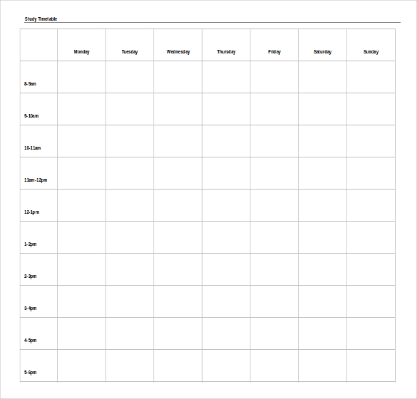 study timetable schedule template free download ms word