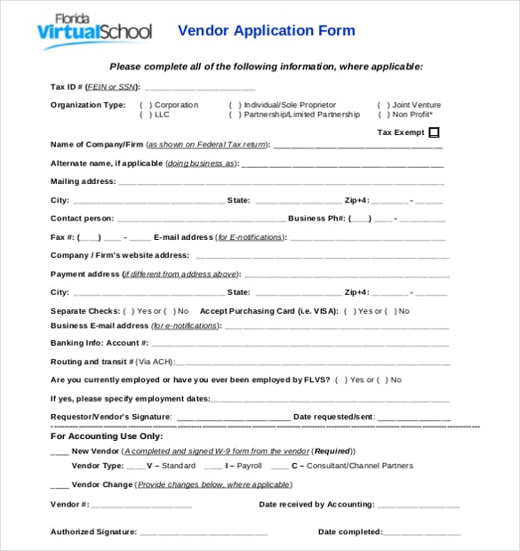 vendor application form free download