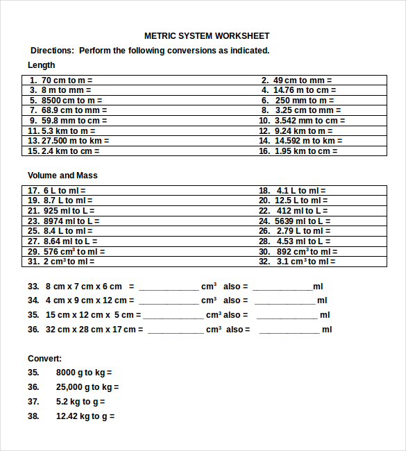 Metric Conversion Chart Templates – 14+ Word, Excel, PDF Documents Download