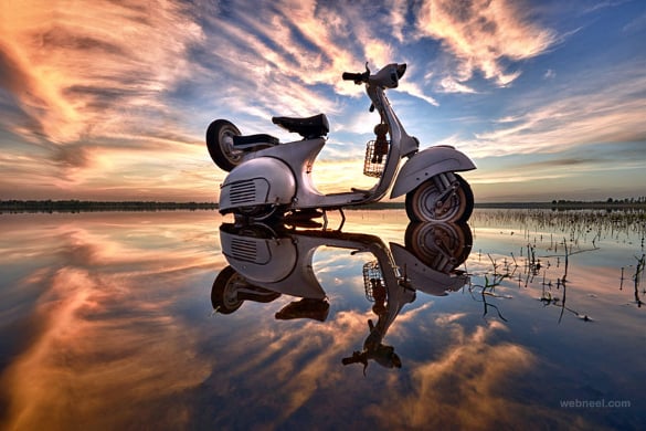 scooter water reflection photography download