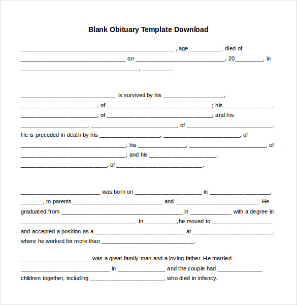 free blank obituary templates for microsoft word