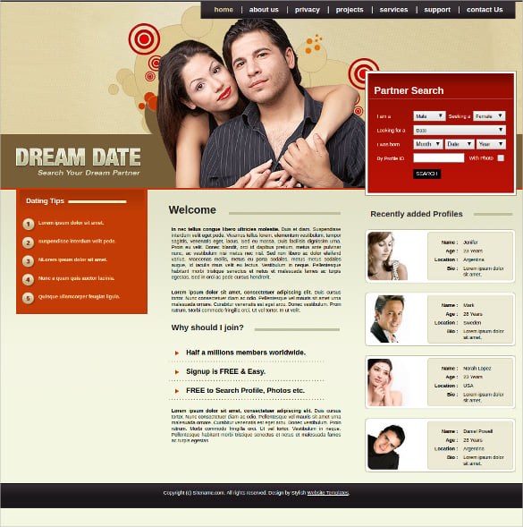 dream dating css website template