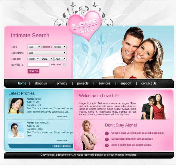 free dating website template