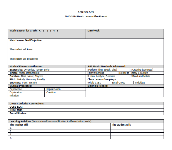 Blank Lesson Plan Template For Preschool