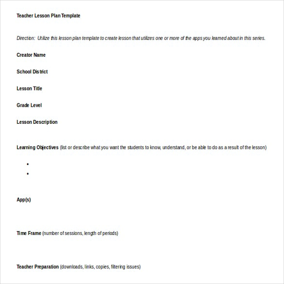 ms word format teacher lesson plan template free download