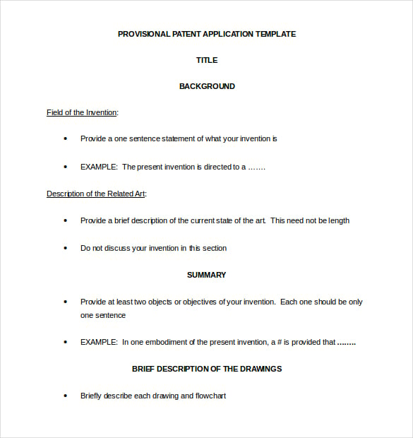 provisional patent application template word format free download