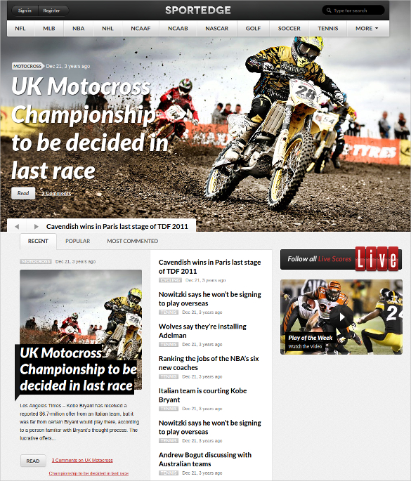 sport wordpress website theme