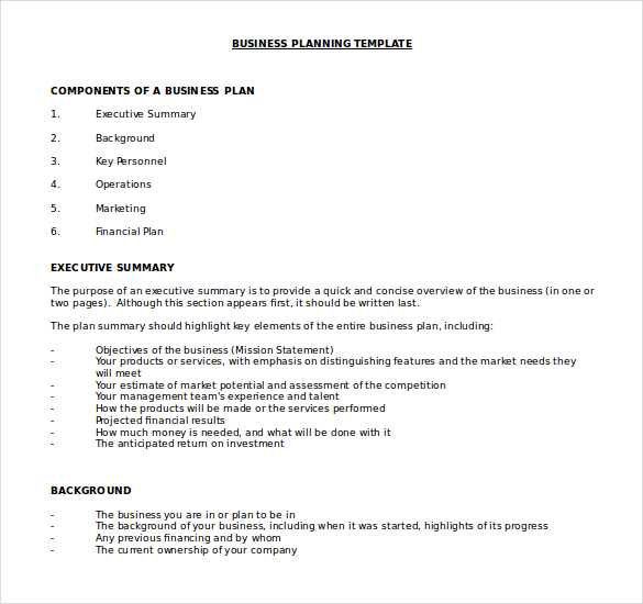 business plan document download