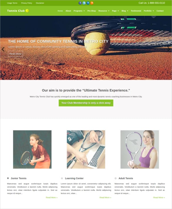 premium tennis club wordpress theme