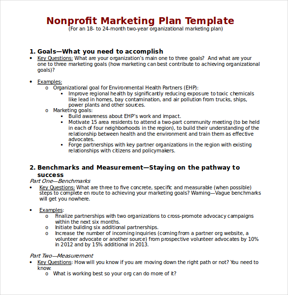 non profit marketing plan template download in word