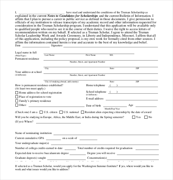 13 Scholarship Application Templates PDF DOC