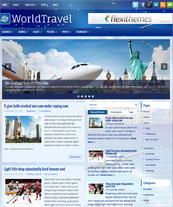 world travel free responsive wordpress website theme