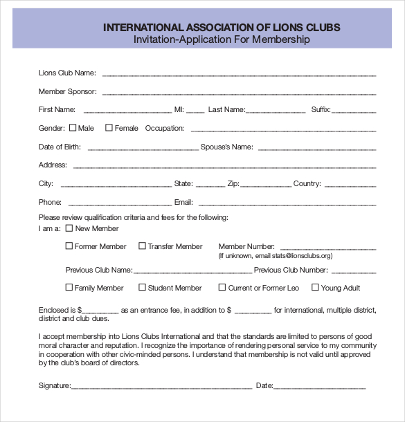 for form application club membership sample 15 Templates Free Application â€“ Sample Membership