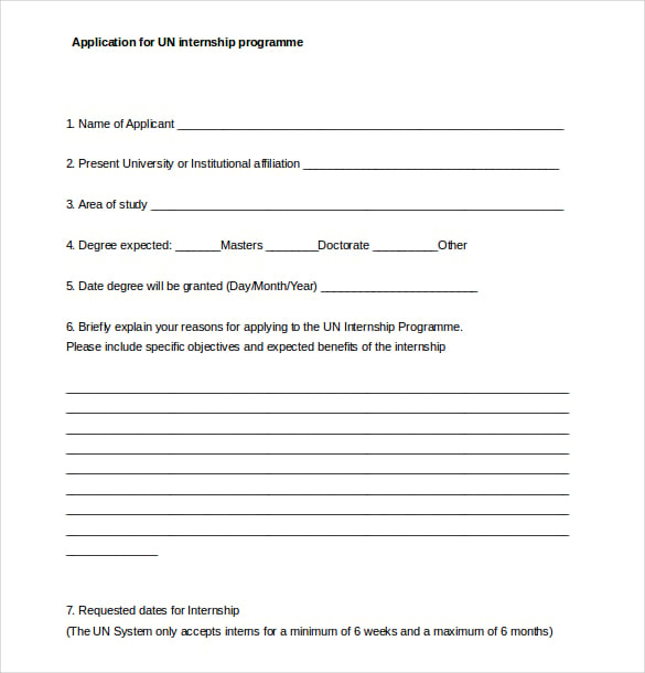 application for un internship programme word document free download