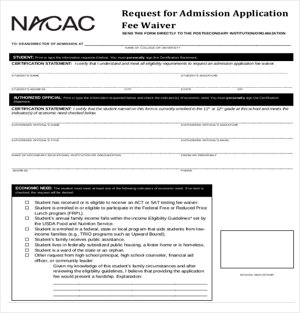 college application fee wavier form free download