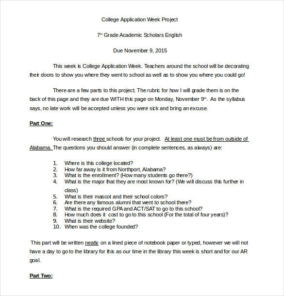 college application week project word document free download