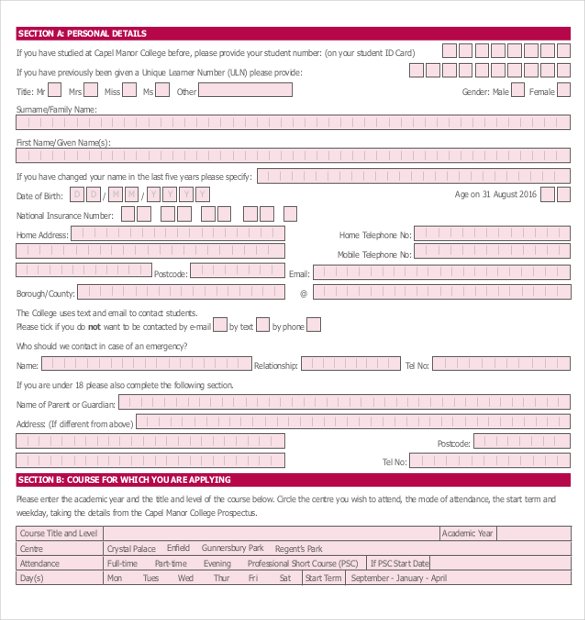 29 College Application Templates PDF DOC