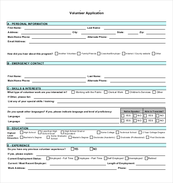 application for blue card volunteer