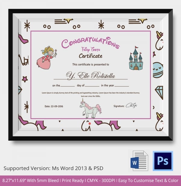tooth fairy congratulation certificate
