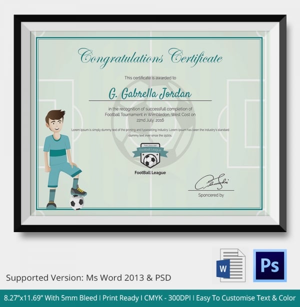 sports award winning congratulation certificate