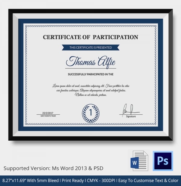 participation thank you certificate template