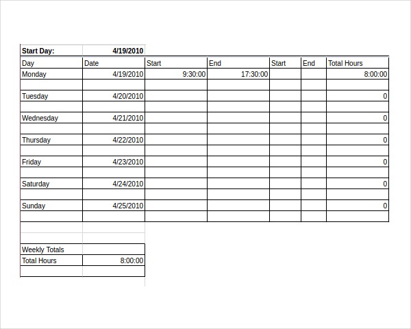 employee weekly time tracking template in google docs