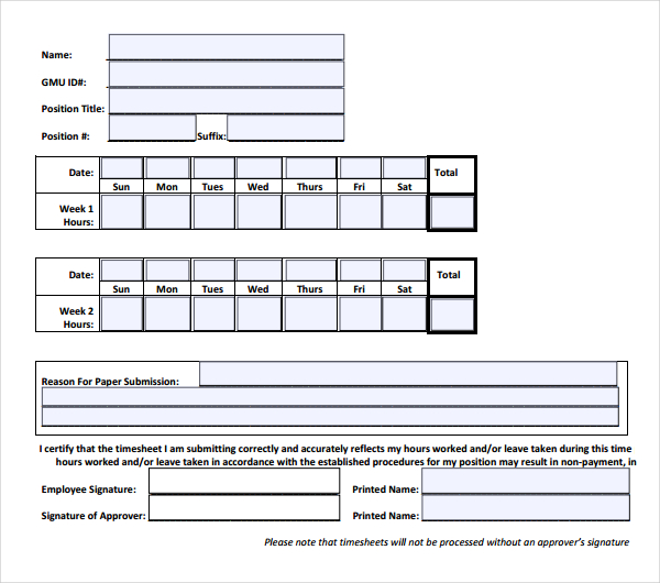 12+ HR Timesheet Templates – Free Sample, Example Format Download ...