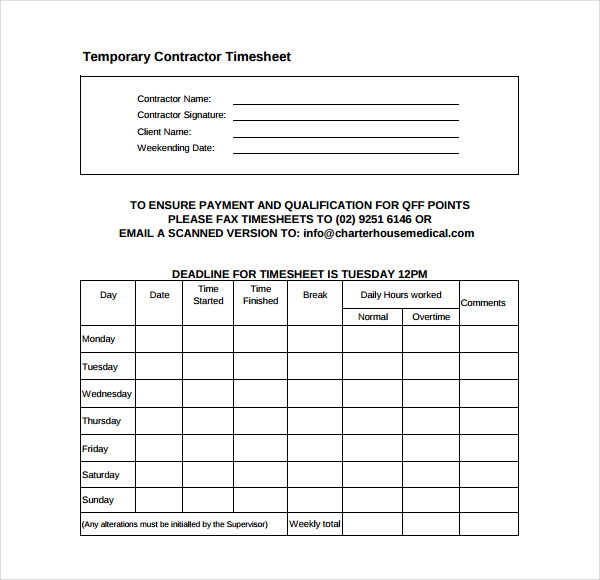 20+ Contractor Timesheet Templates Docs, Word, Pages