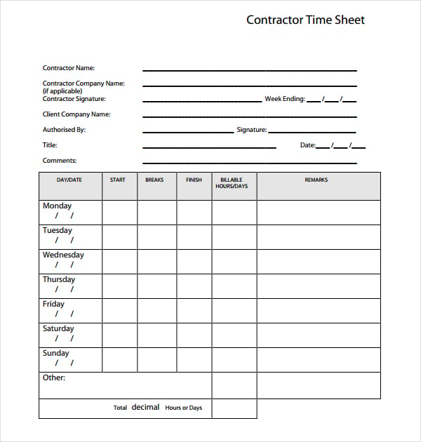 18 Contractor Timesheet Templates Docs Word Pages Free Premium Templates