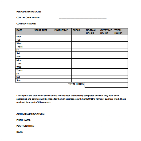 fortnightly contractor timesheet download in pdf