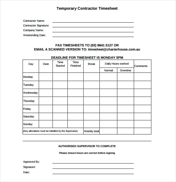 18 Contractor Timesheet Templates Docs Word Pages Free And Premium