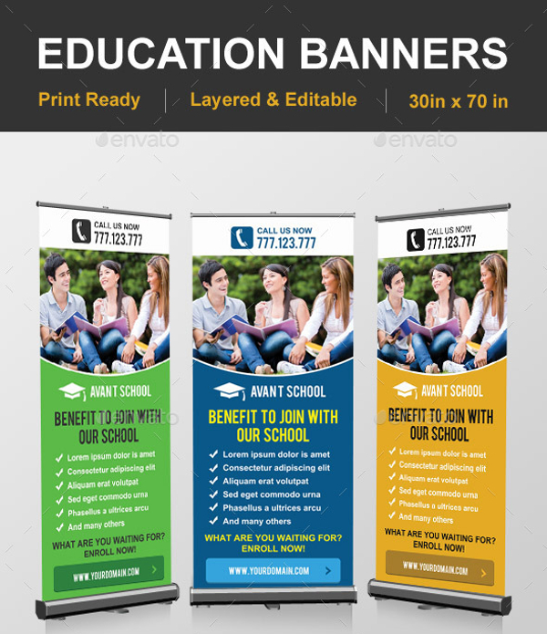 professional designed rolling education banner template download in psd format