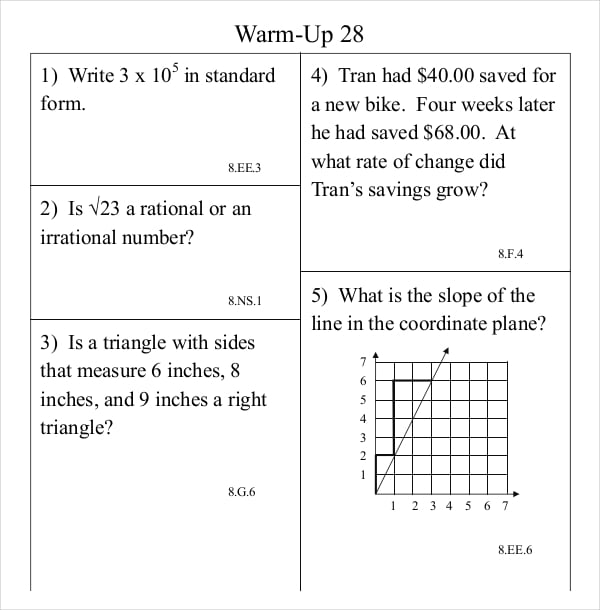 common core math warmup program sheet pdf format download