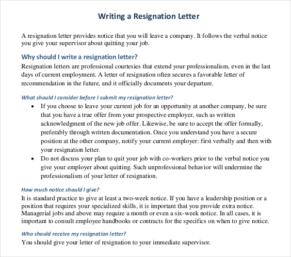 pdf format writing a resignation letter free download