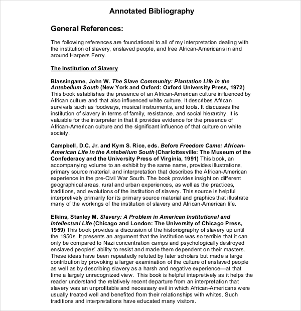 free annotated bibliography general refernces free download