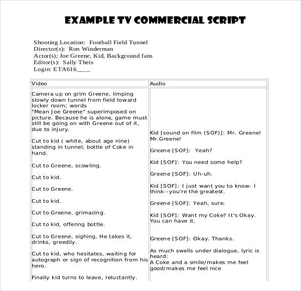 pdf format commercial script writing template download for free