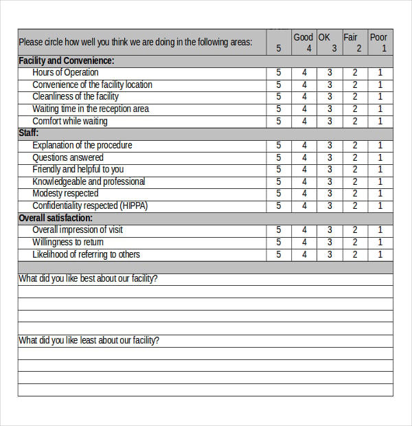 patient satisfaction survey excel template download