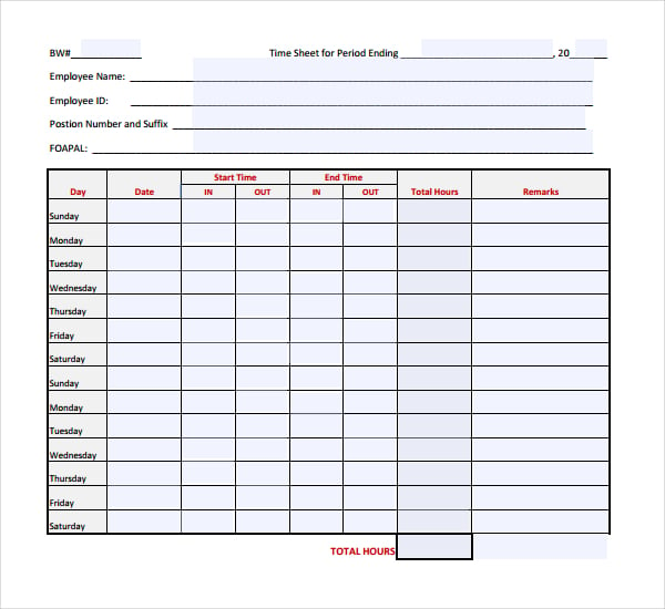 Biweekly Time Sheet Template Excel