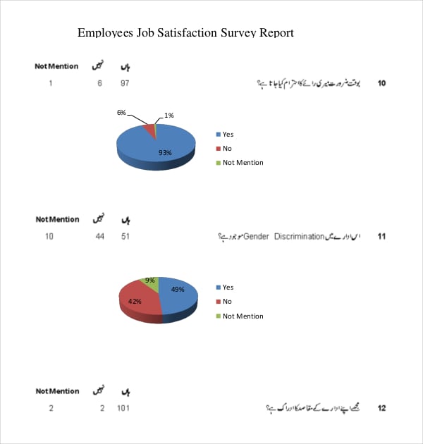 employees job satisfaction survay report pdf template