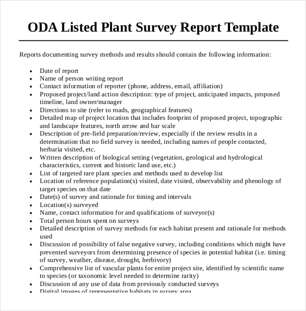 listed plant survey report template free pdf download