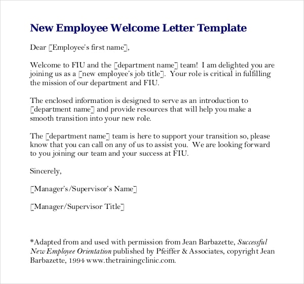 free download new employee welcome letter write up template pdf format