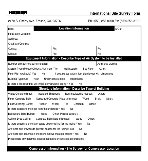 international site survey form pdf document